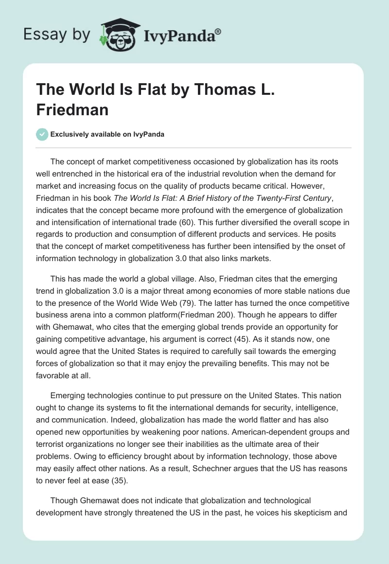 "The World Is Flat" by Thomas L. Friedman. Page 1