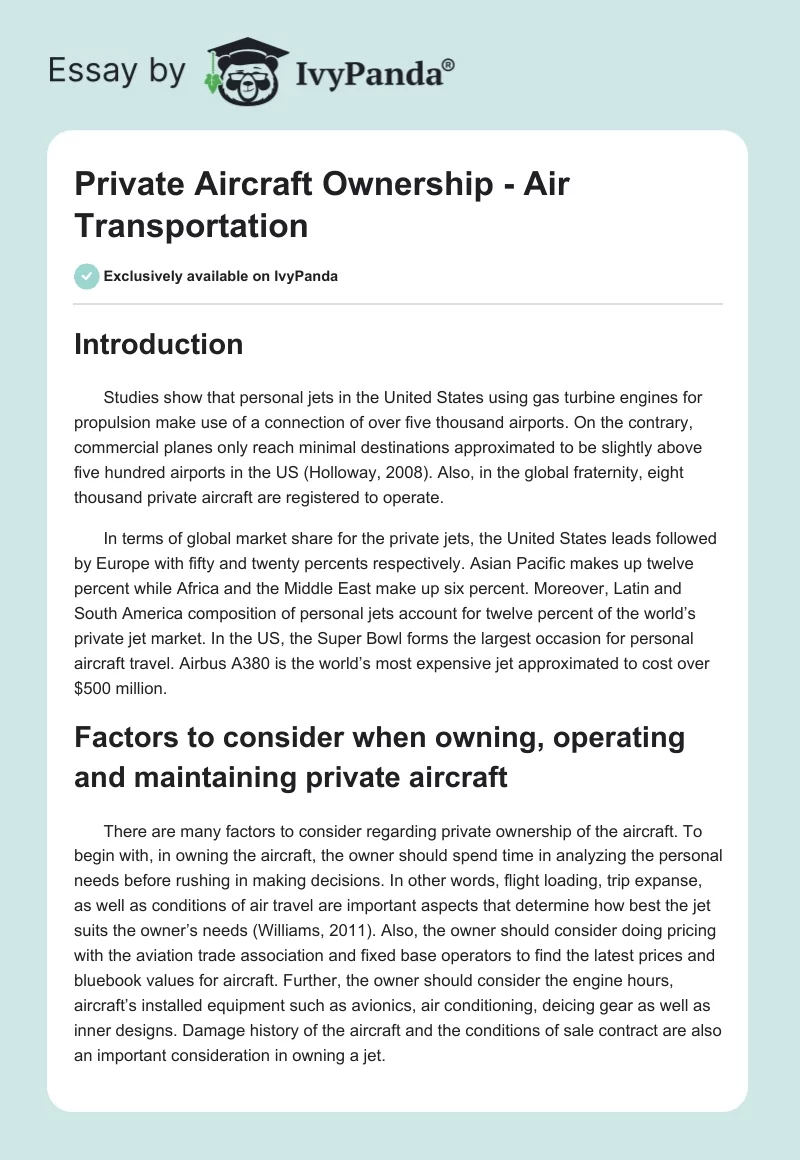 Private Aircraft Ownership - Air Transportation. Page 1