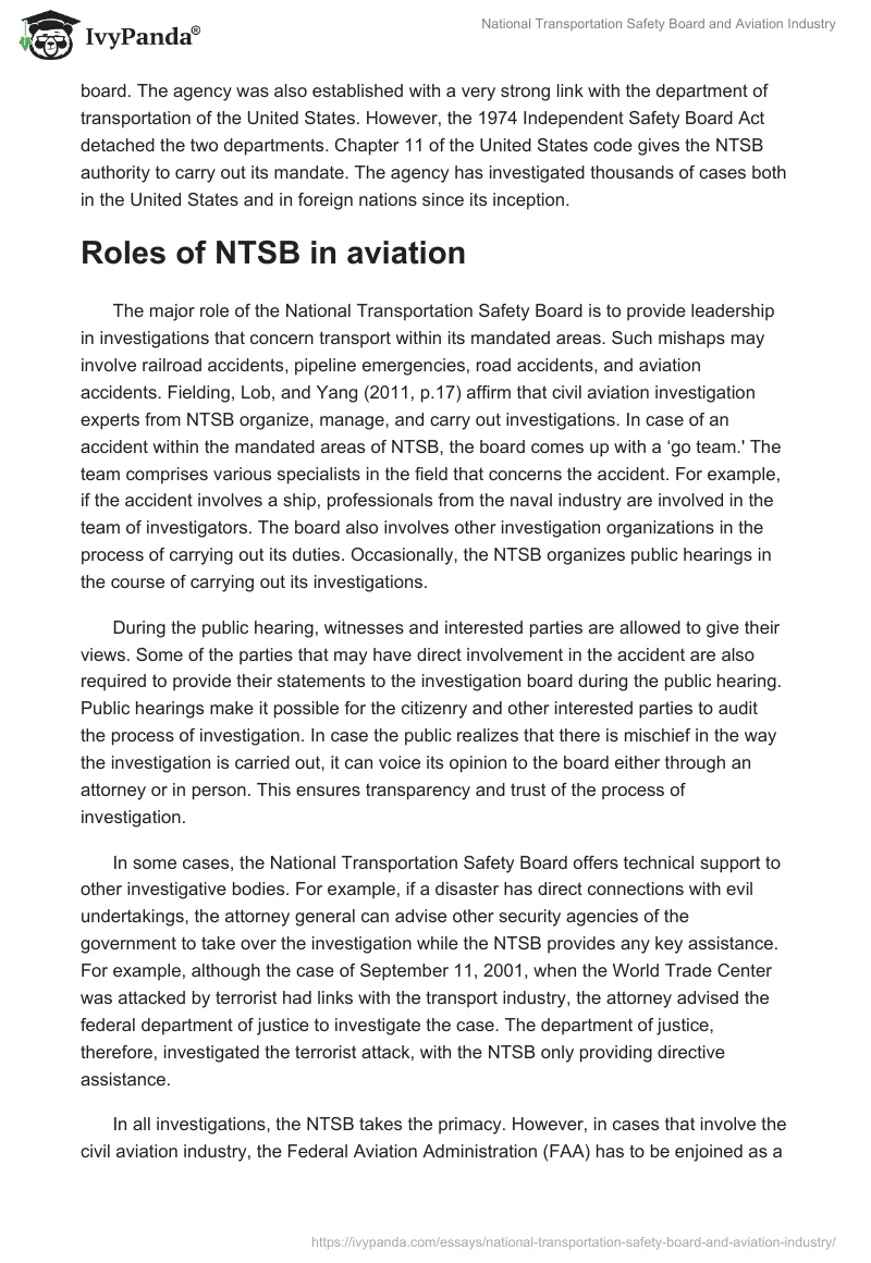 National Transportation Safety Board and Aviation Industry. Page 2