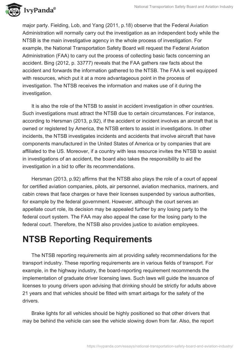 National Transportation Safety Board and Aviation Industry. Page 3
