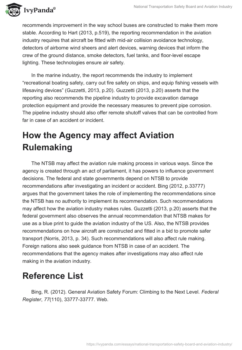 National Transportation Safety Board and Aviation Industry. Page 4