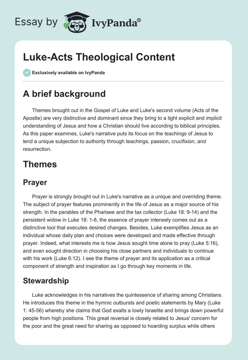 Luke-Acts Theological Content. Page 1