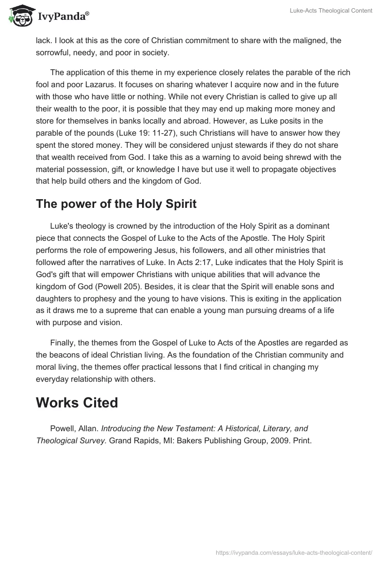 Luke-Acts Theological Content. Page 2