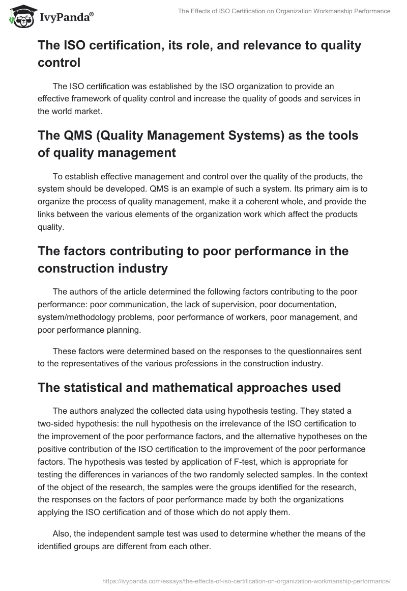 The Effects of ISO Certification on Organization Workmanship Performance. Page 2