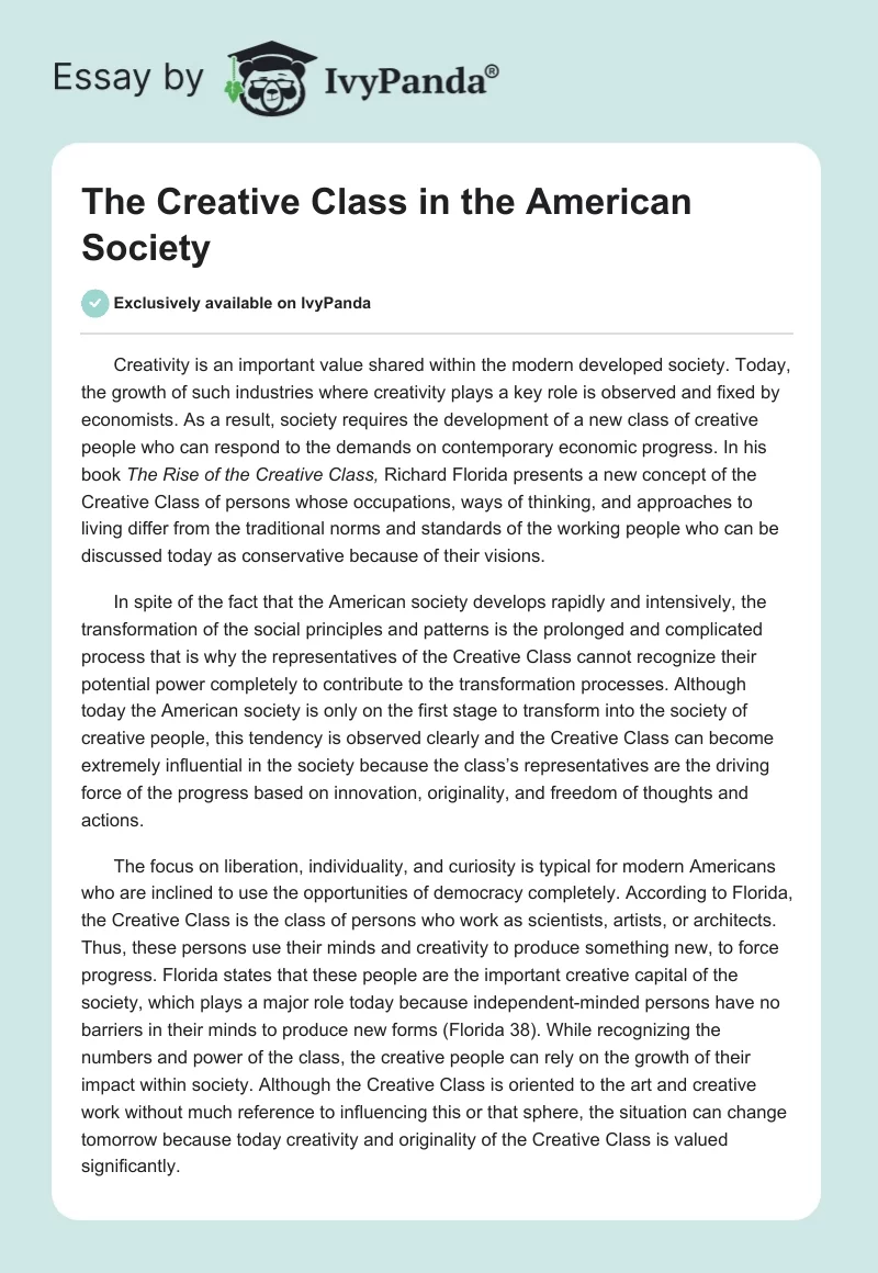 The Creative Class in the American Society. Page 1