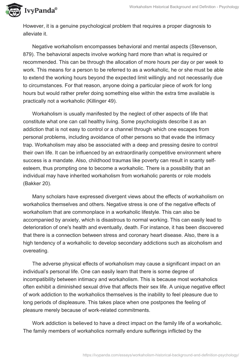 Workaholism Historical Background and Definition - Psychology. Page 2