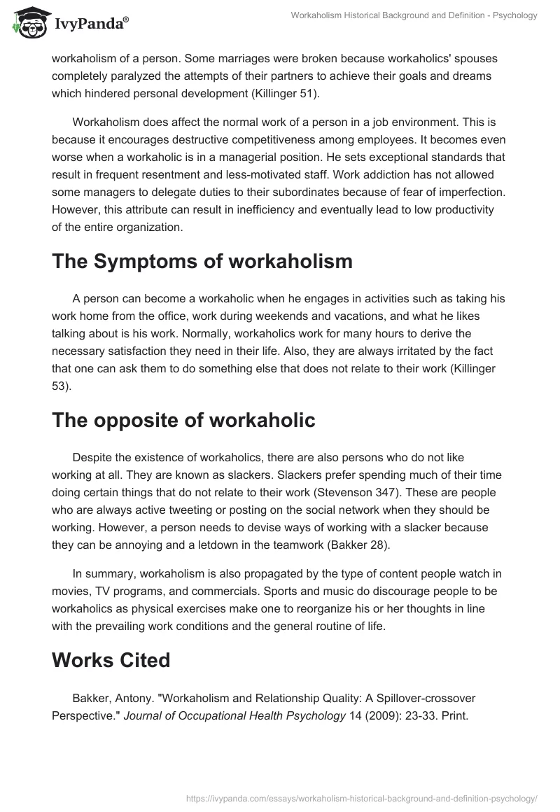 Workaholism Historical Background and Definition - Psychology. Page 3