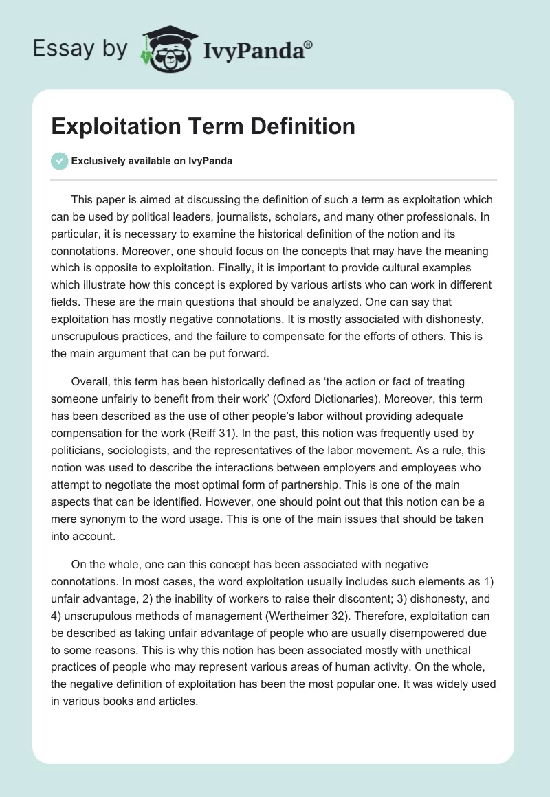 Exploitation Term Definition. Page 1