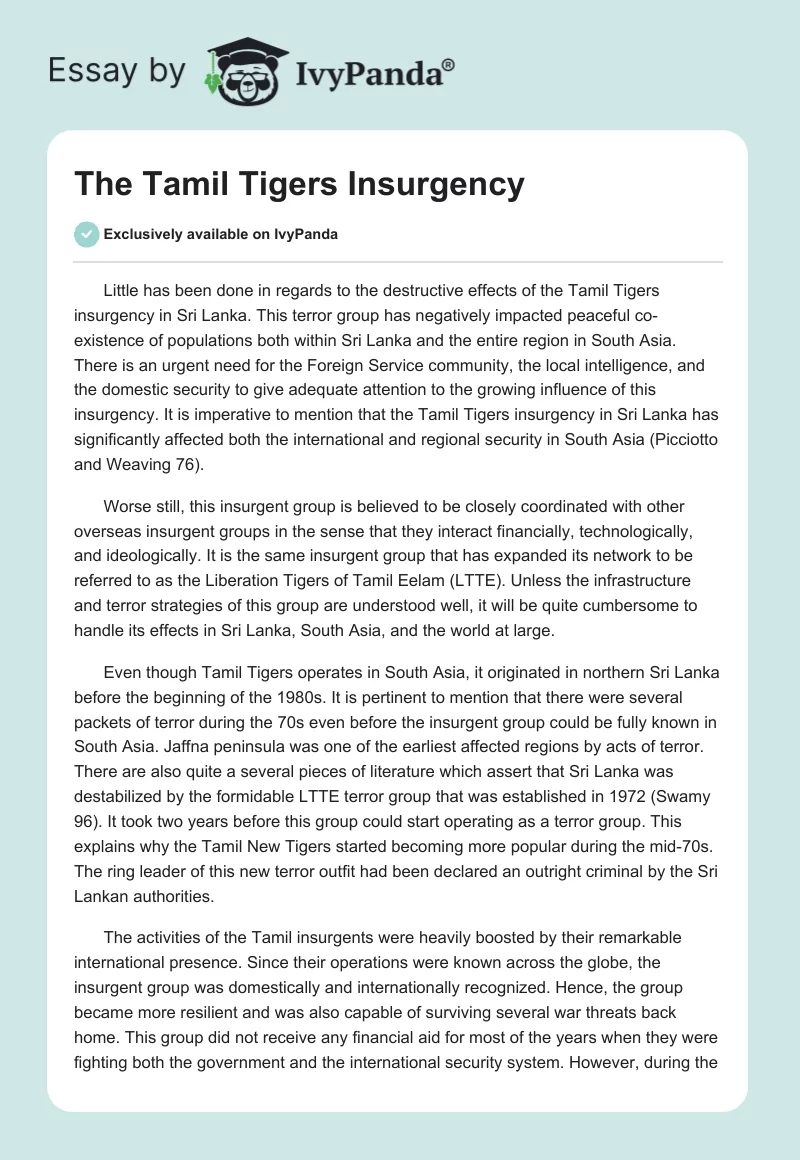 The Tamil Tigers Insurgency. Page 1
