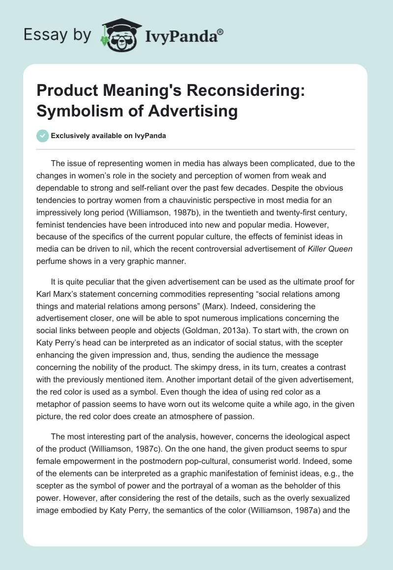 Product Meaning's Reconsidering: Symbolism of Advertising. Page 1