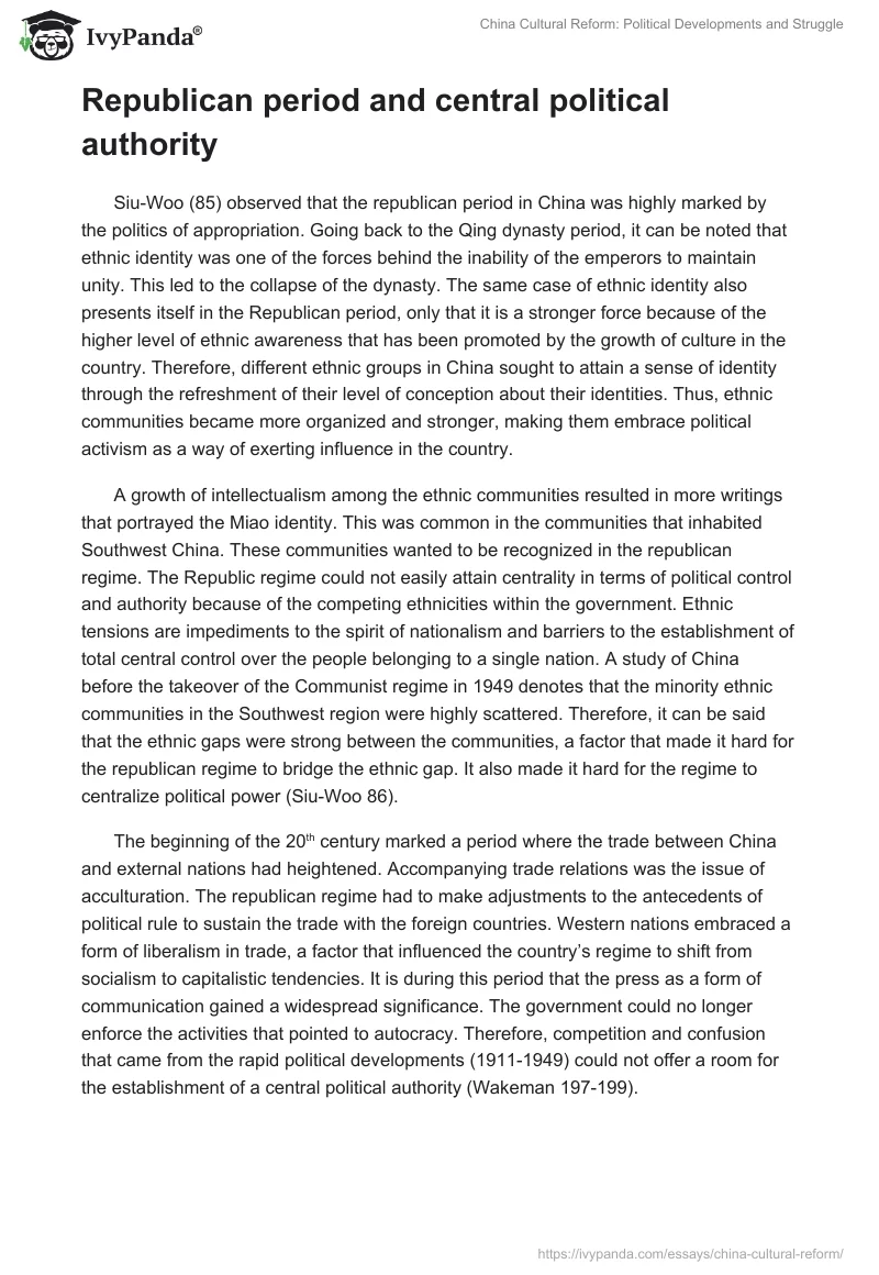 China Cultural Reform: Political Developments and Struggle. Page 3