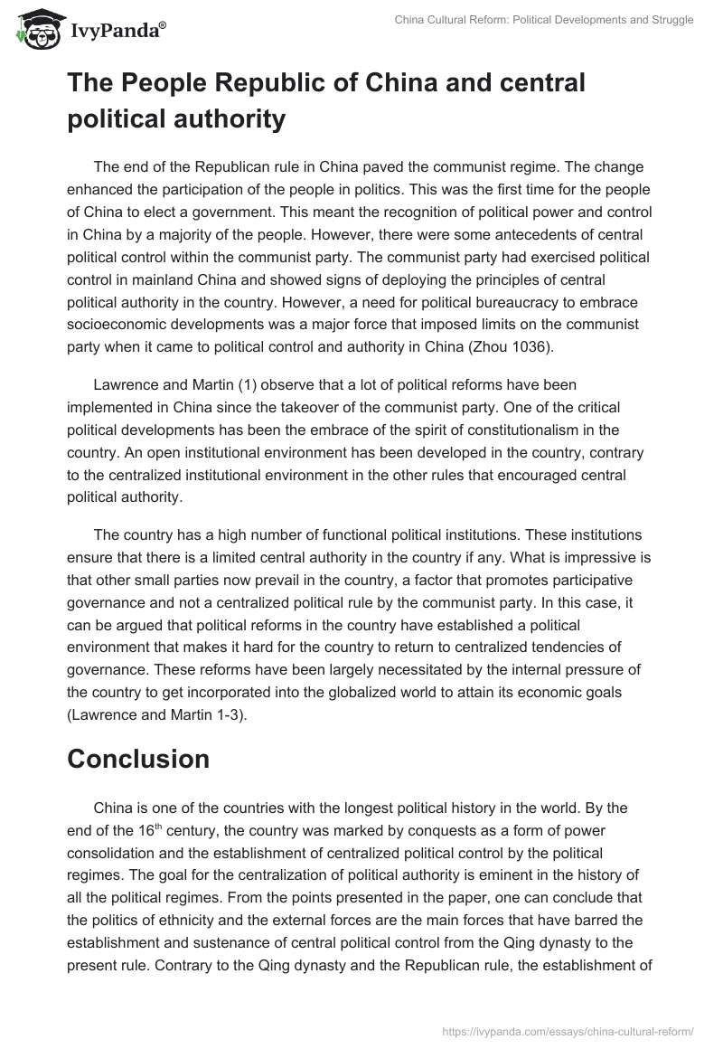 China Cultural Reform: Political Developments and Struggle. Page 4