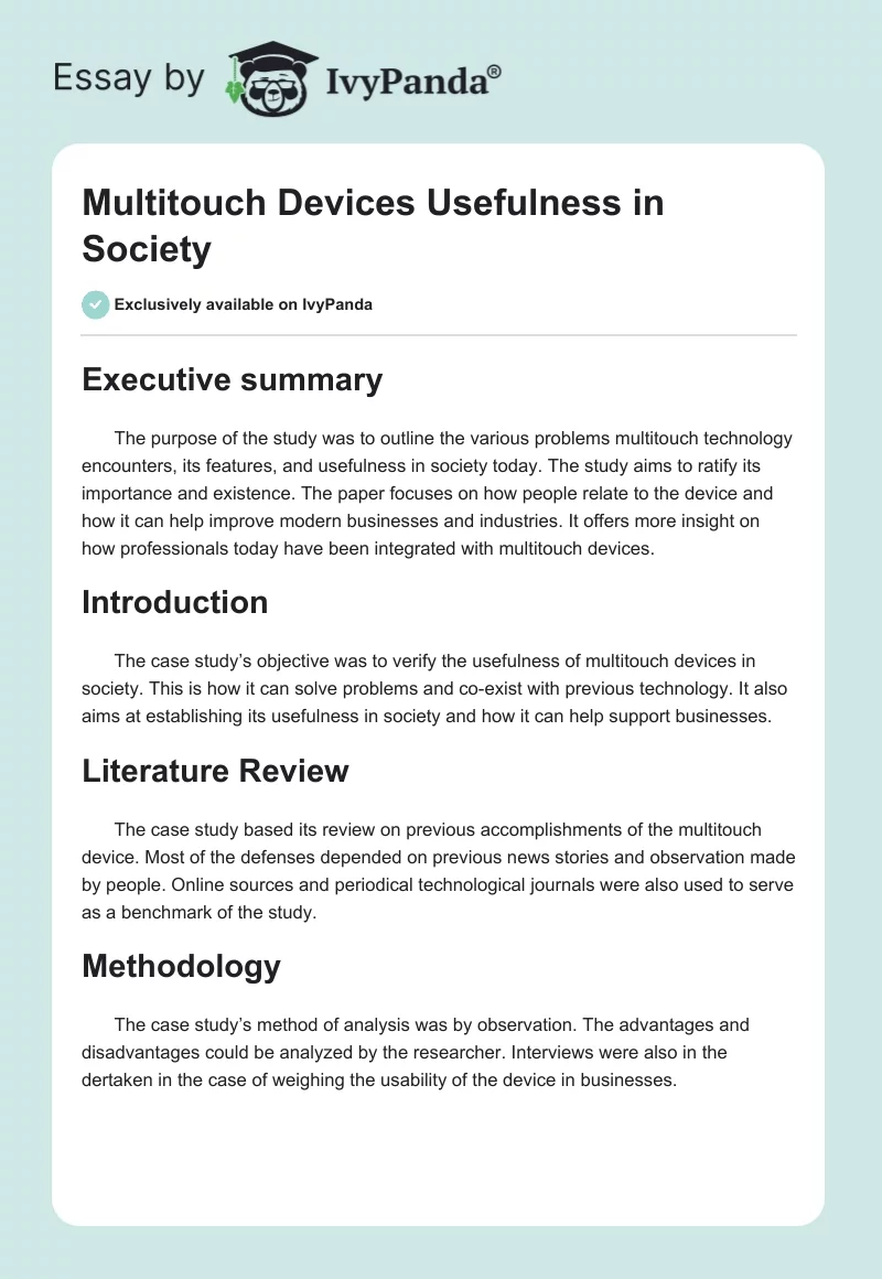 Multitouch Devices Usefulness in Society. Page 1
