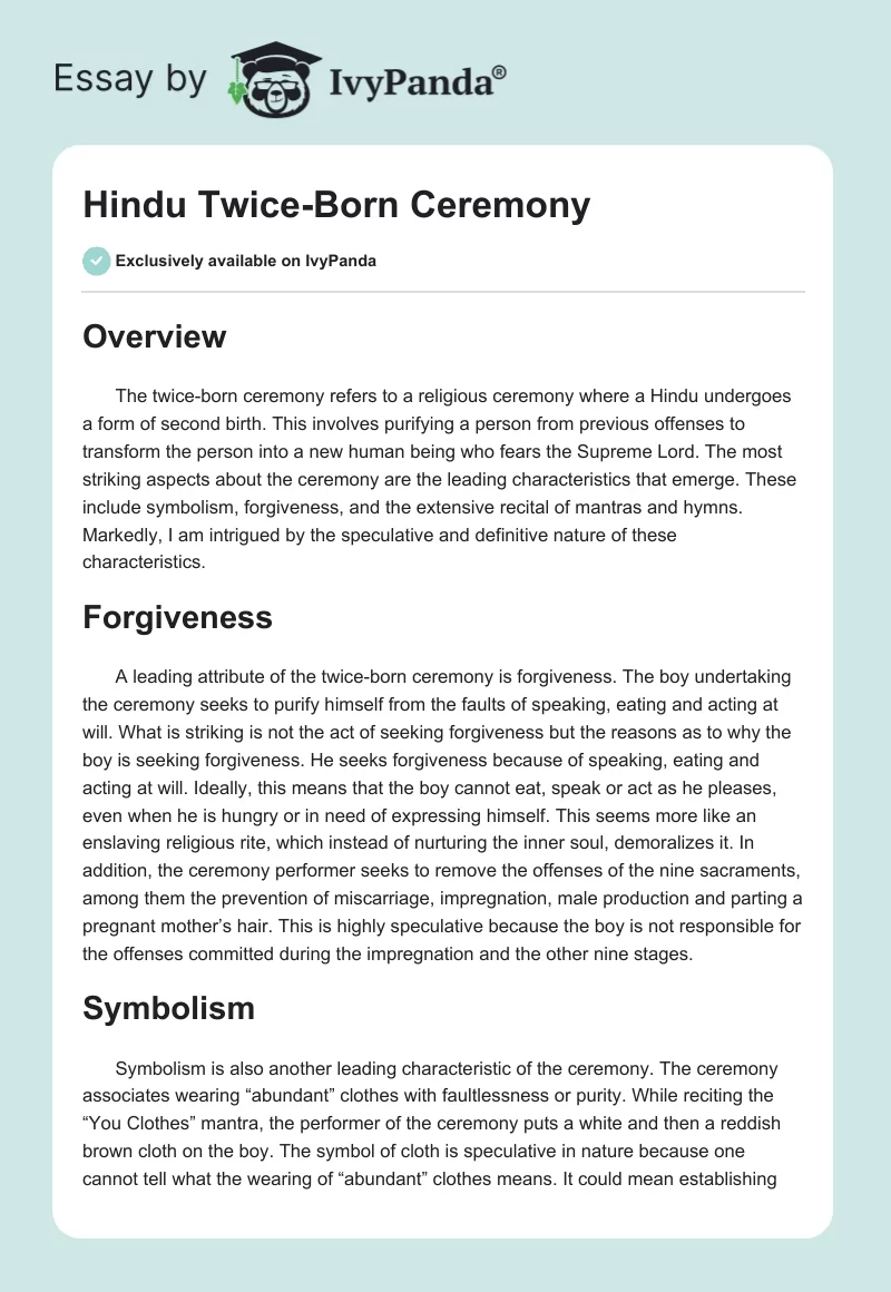 Hindu Twice-Born Ceremony. Page 1