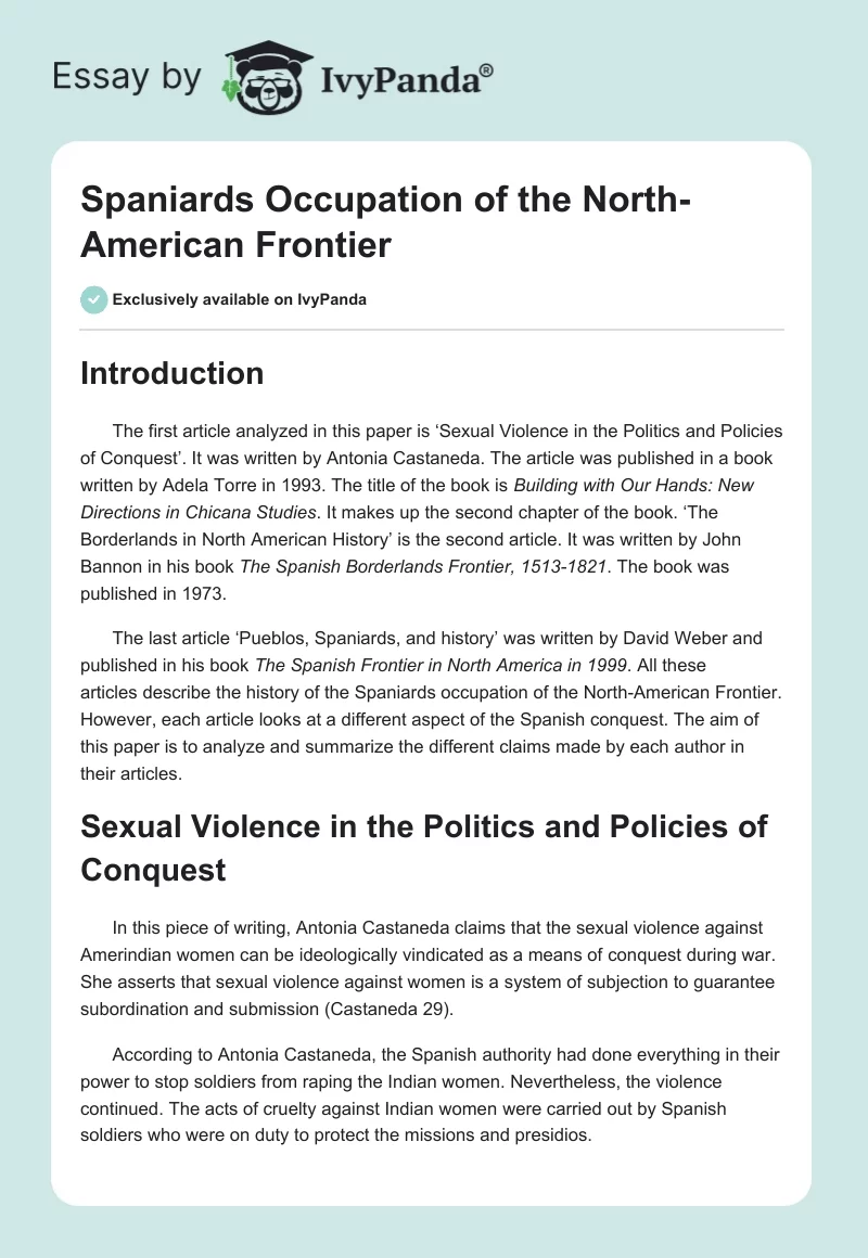 Spaniards Occupation of the North-American Frontier. Page 1