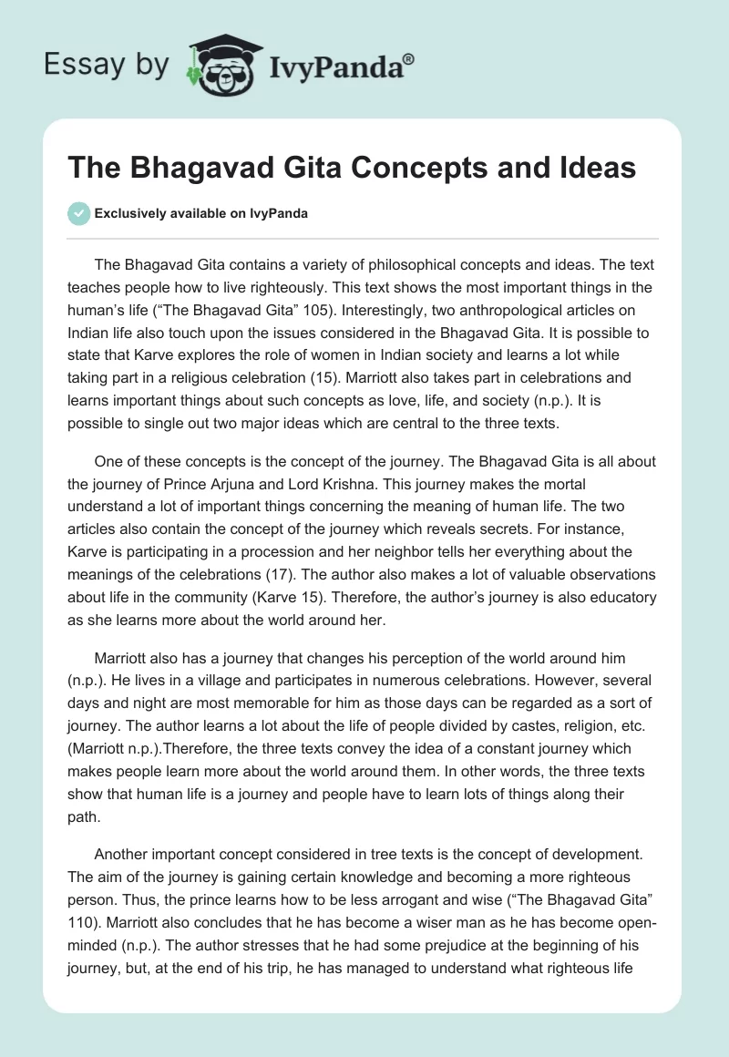 The Bhagavad Gita Concepts and Ideas. Page 1