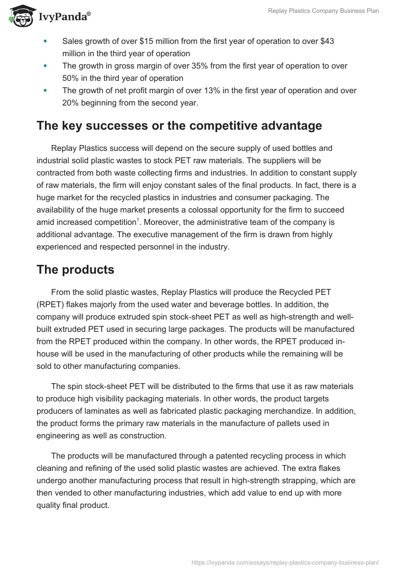 Replay Plastics Company Business Plan. Page 3