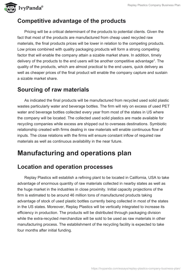 Replay Plastics Company Business Plan. Page 4