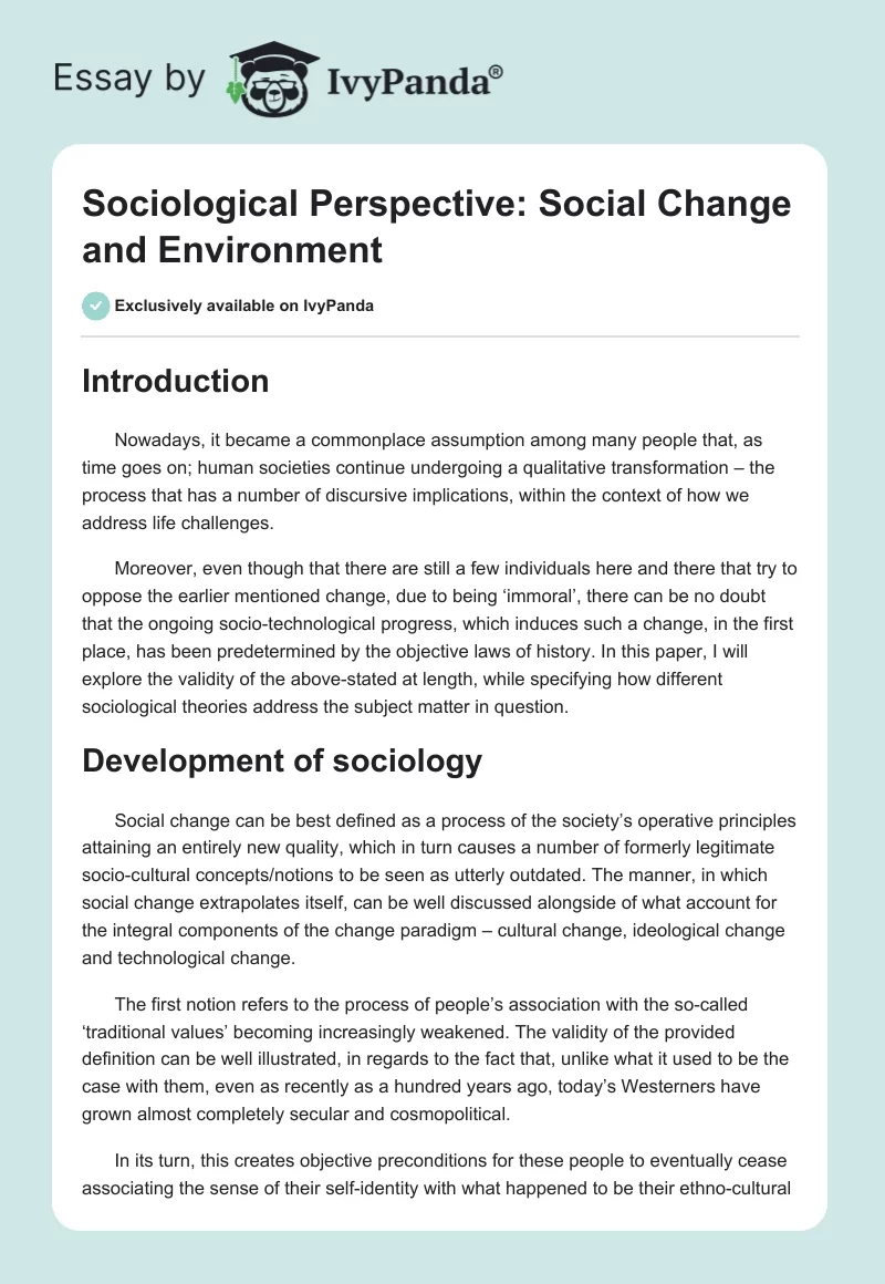 Sociological Perspective: Social Change and Environment. Page 1