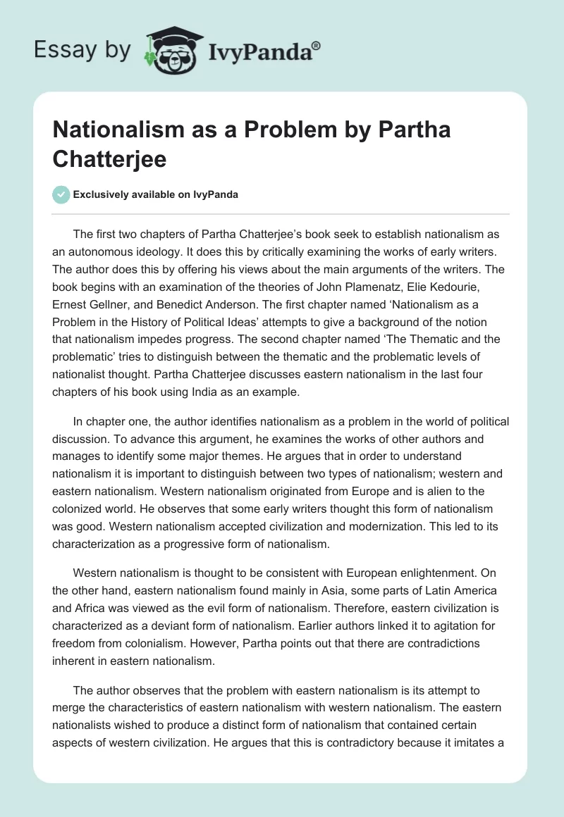 Nationalism as a Problem by Partha Chatterjee. Page 1