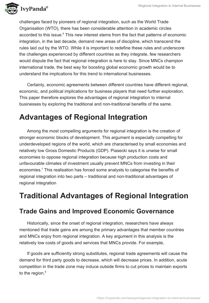 Regional Integration to Internal Businesses. Page 2