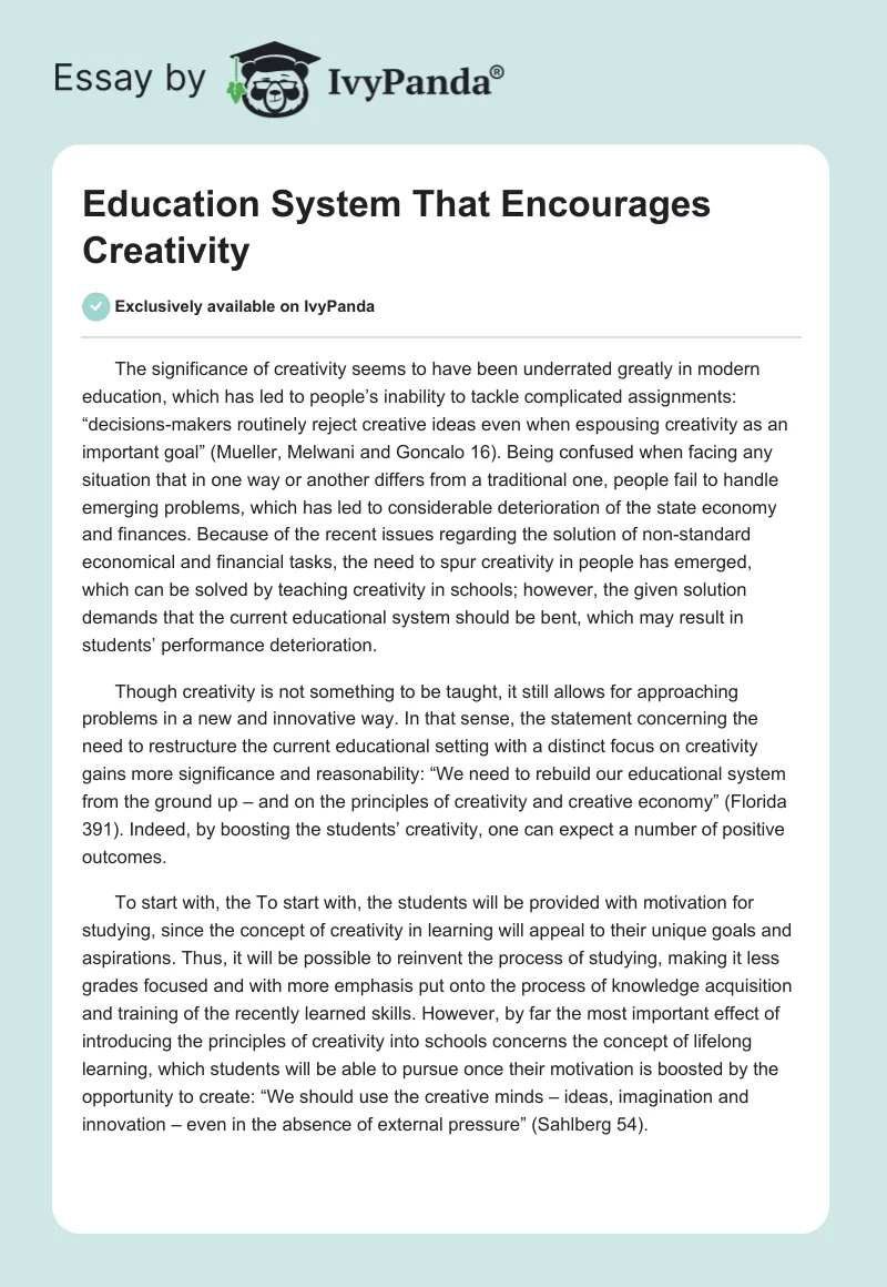 Education System That Encourages Creativity. Page 1