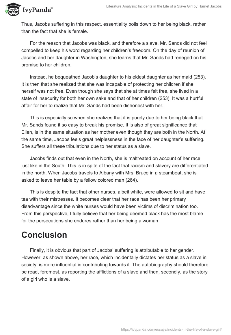 Literature Analysis: Incidents in the Life of a Slave Girl by Harriet Jacobs. Page 4
