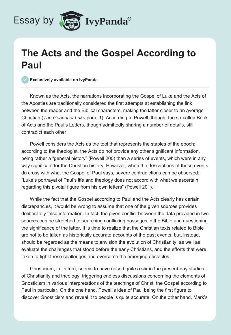 The Acts and the Gospel According to Paul. Page 1