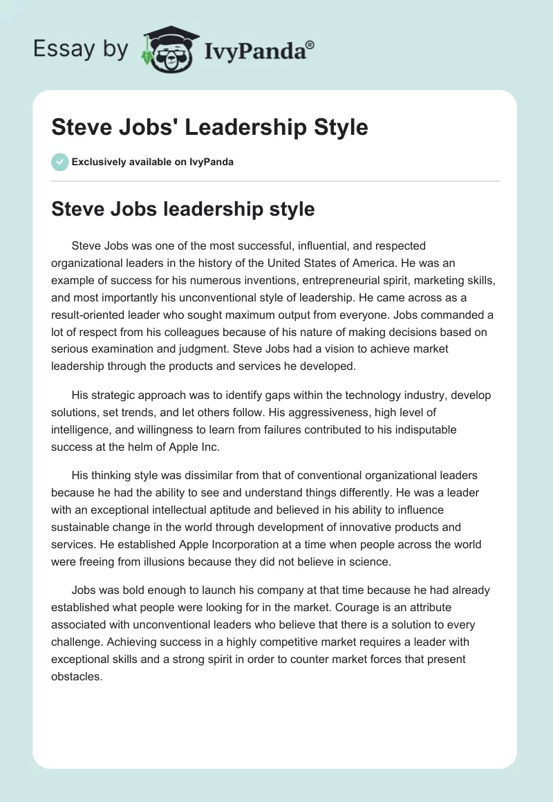 Steve Jobs' Leadership Style. Page 1
