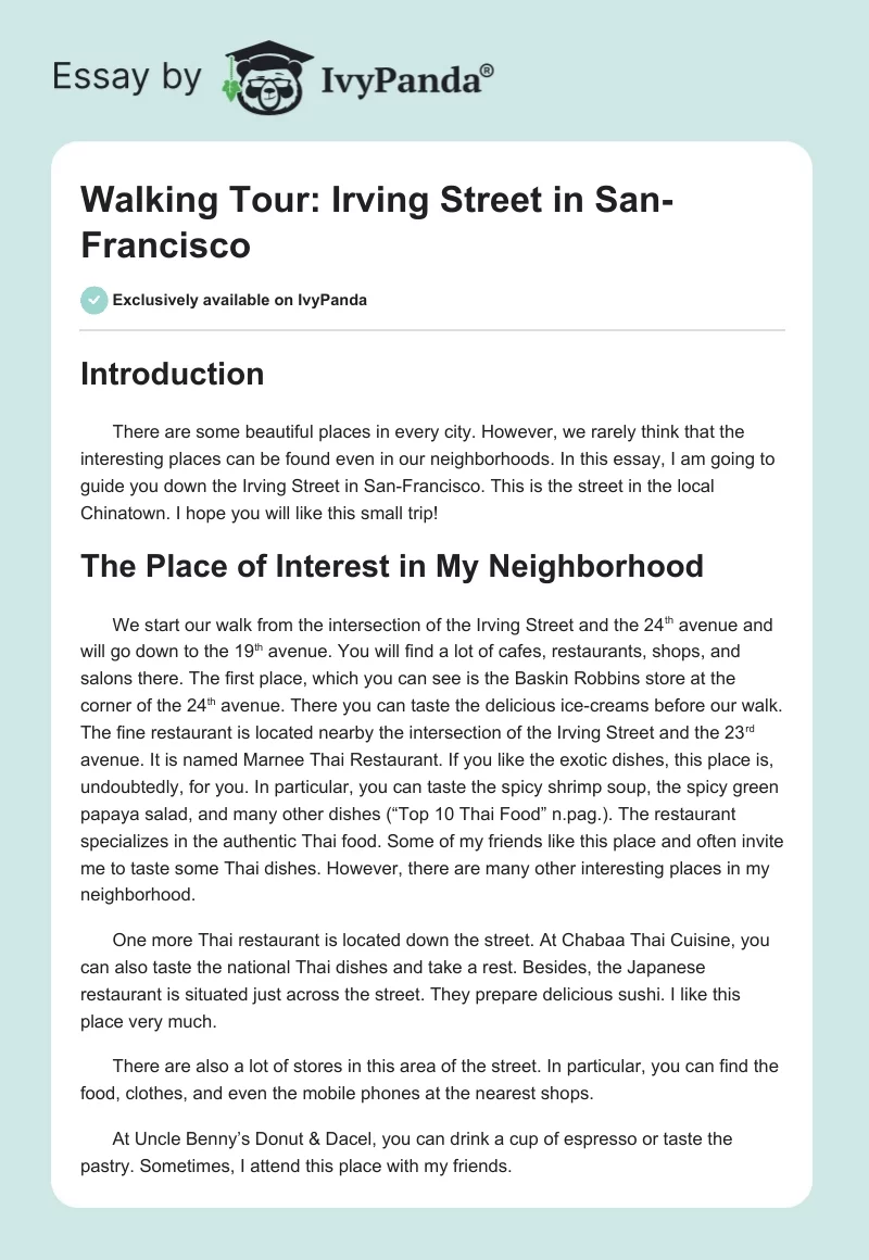 Walking Tour: Irving Street in San Francisco. Page 1