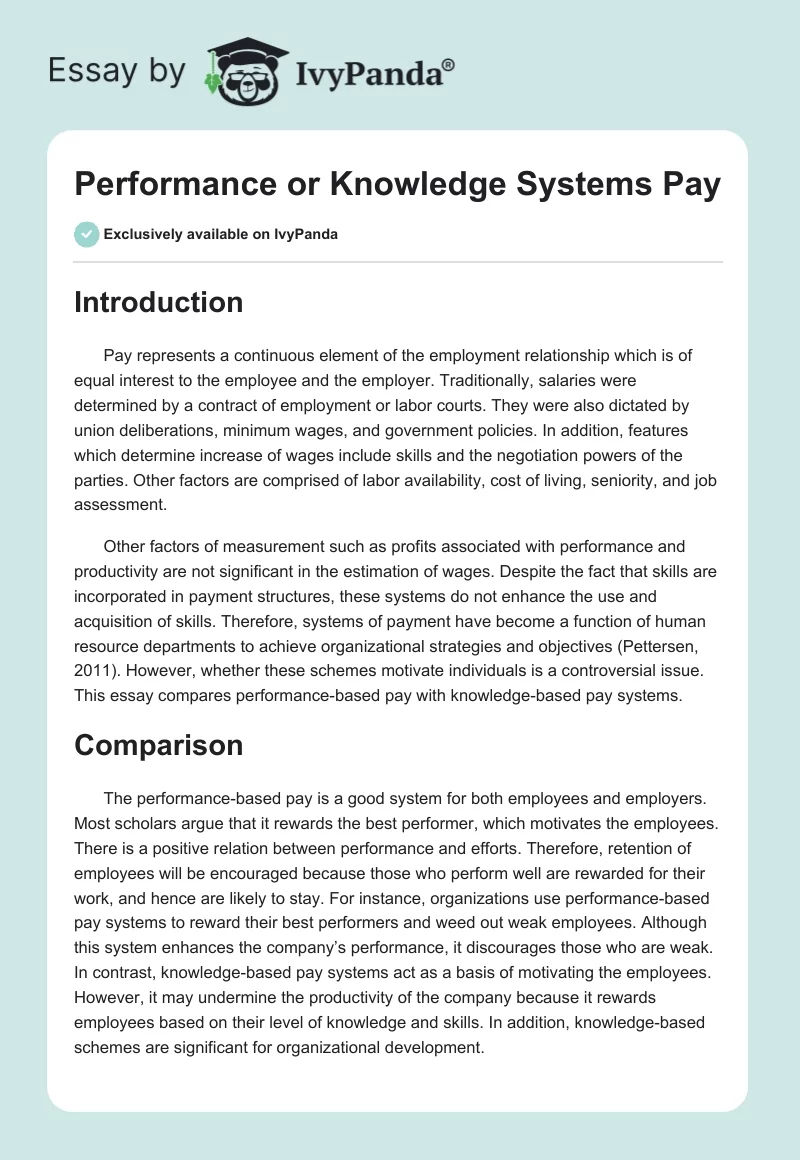 Performance or Knowledge Systems Pay. Page 1