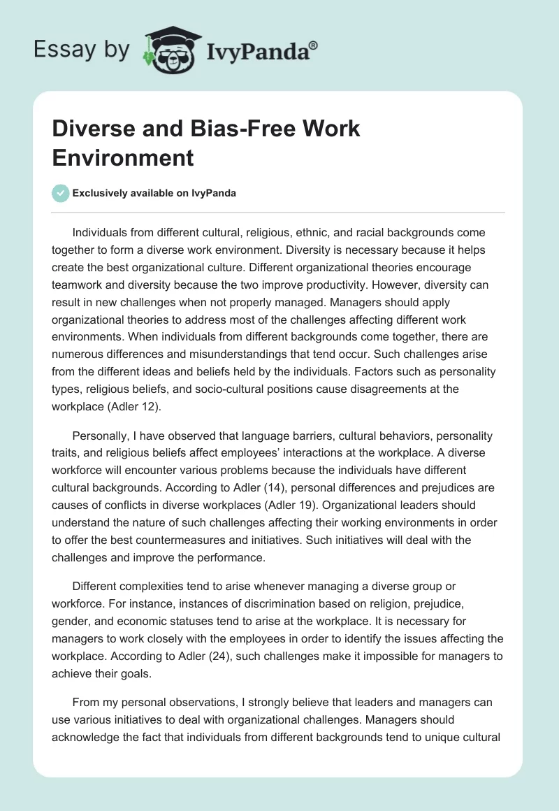 Diverse and Bias-Free Work Environment. Page 1