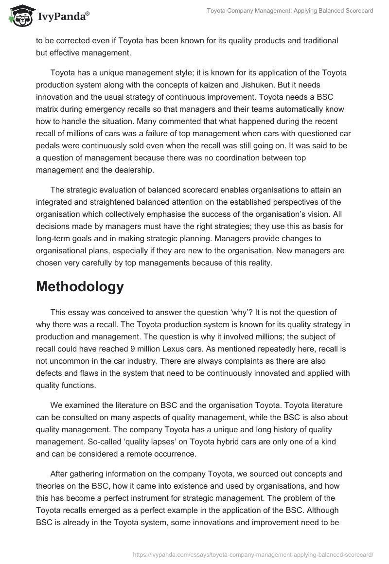 Toyota Company Management: Applying Balanced Scorecard. Page 3