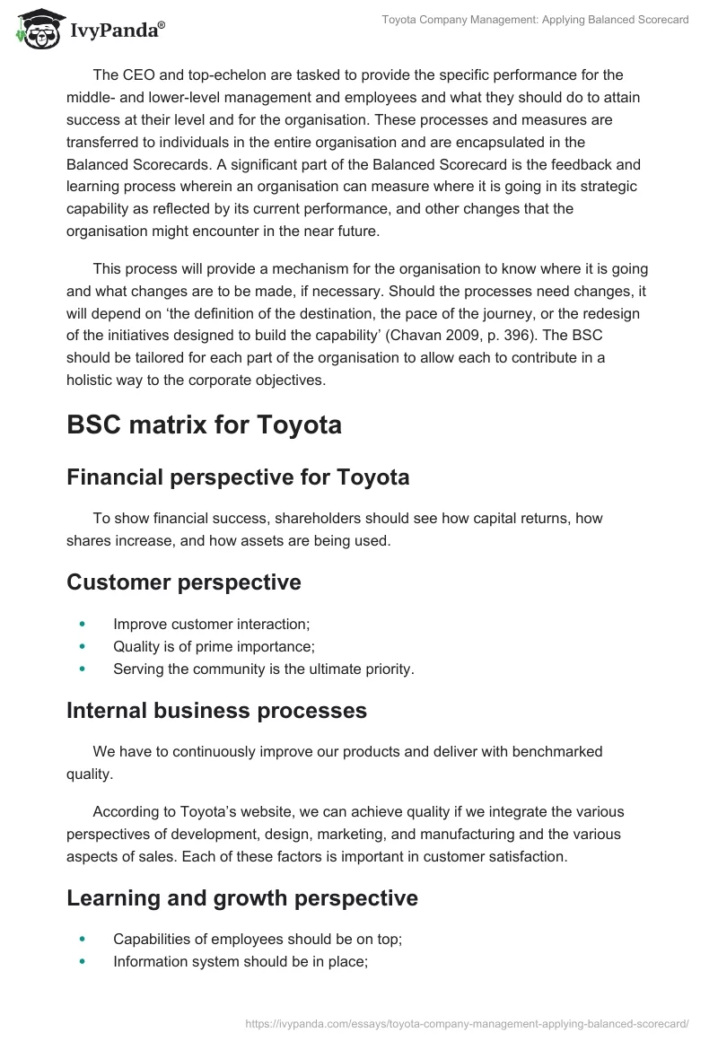 Toyota Company Management: Applying Balanced Scorecard. Page 5