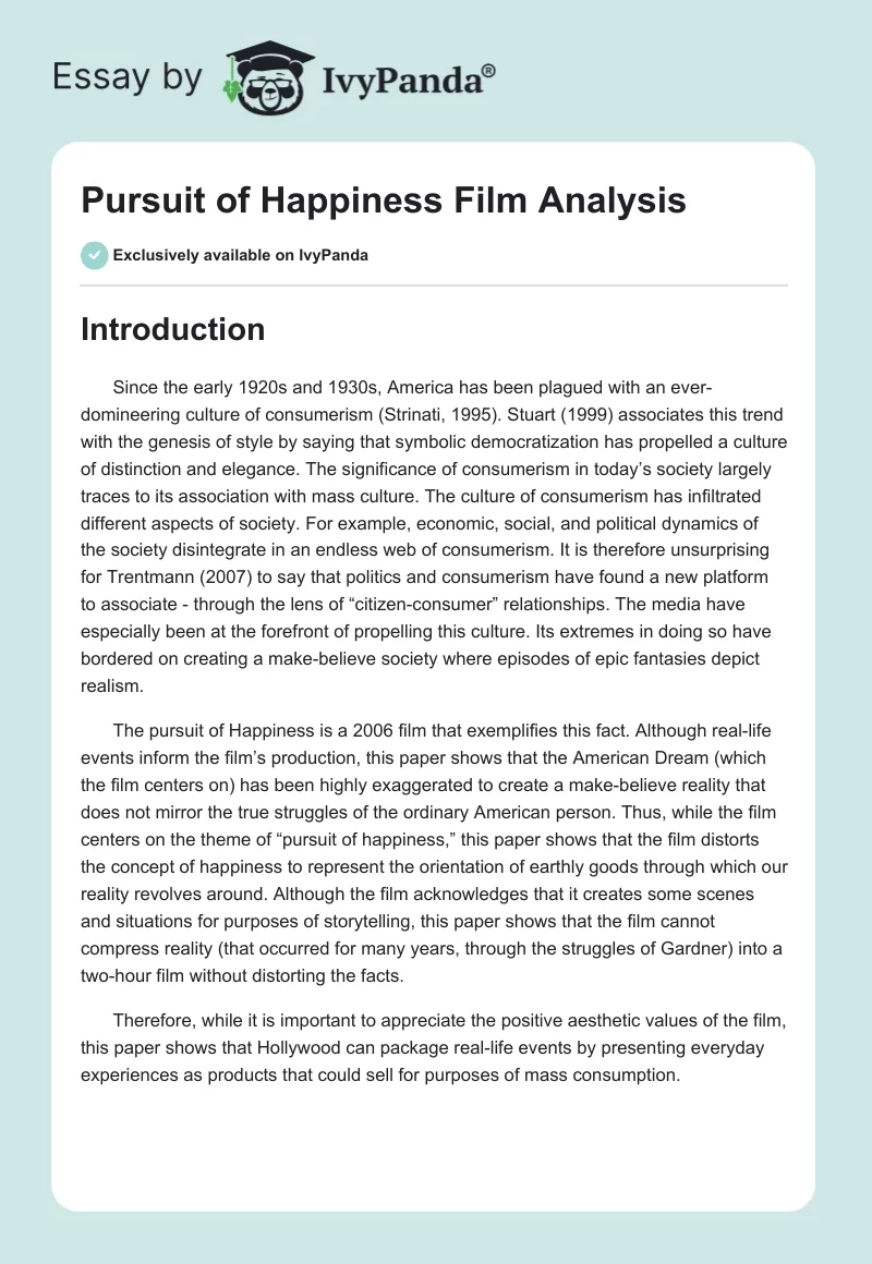 Pursuit of Happiness Film Analysis. Page 1