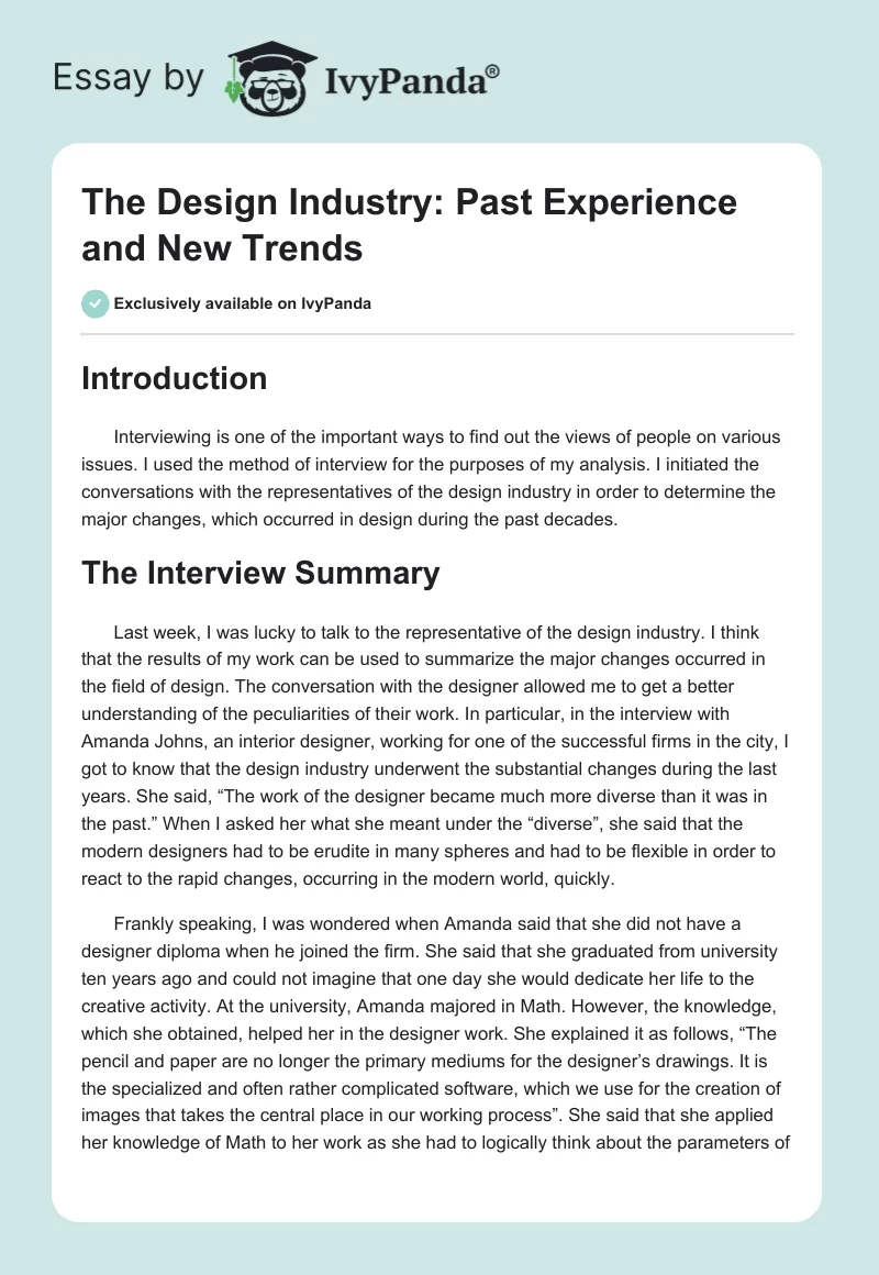 The Design Industry: Past Experience and New Trends. Page 1