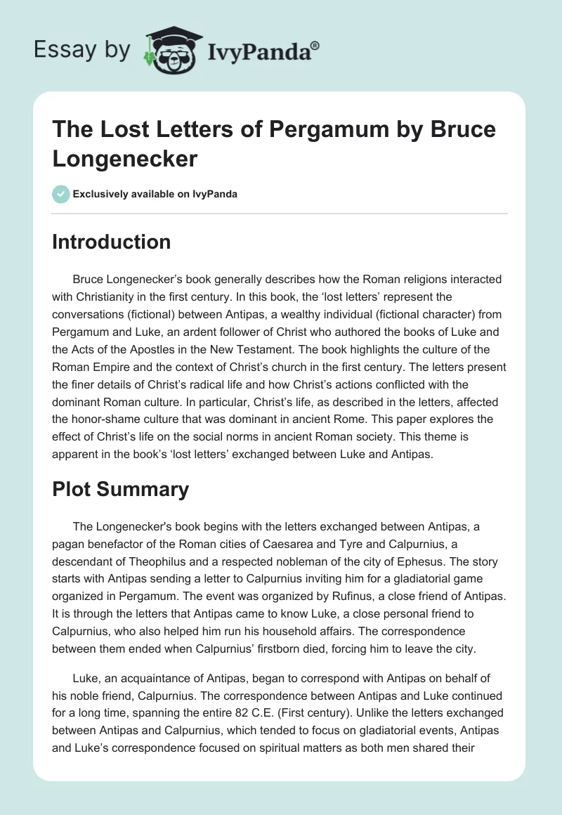 The Lost Letters of Pergamum by Bruce Longenecker. Page 1