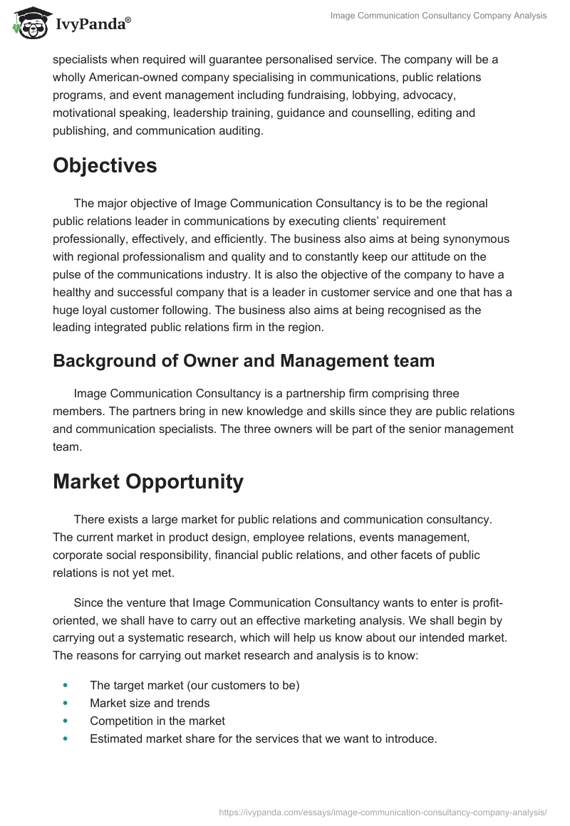 Image Communication Consultancy Company Analysis. Page 5