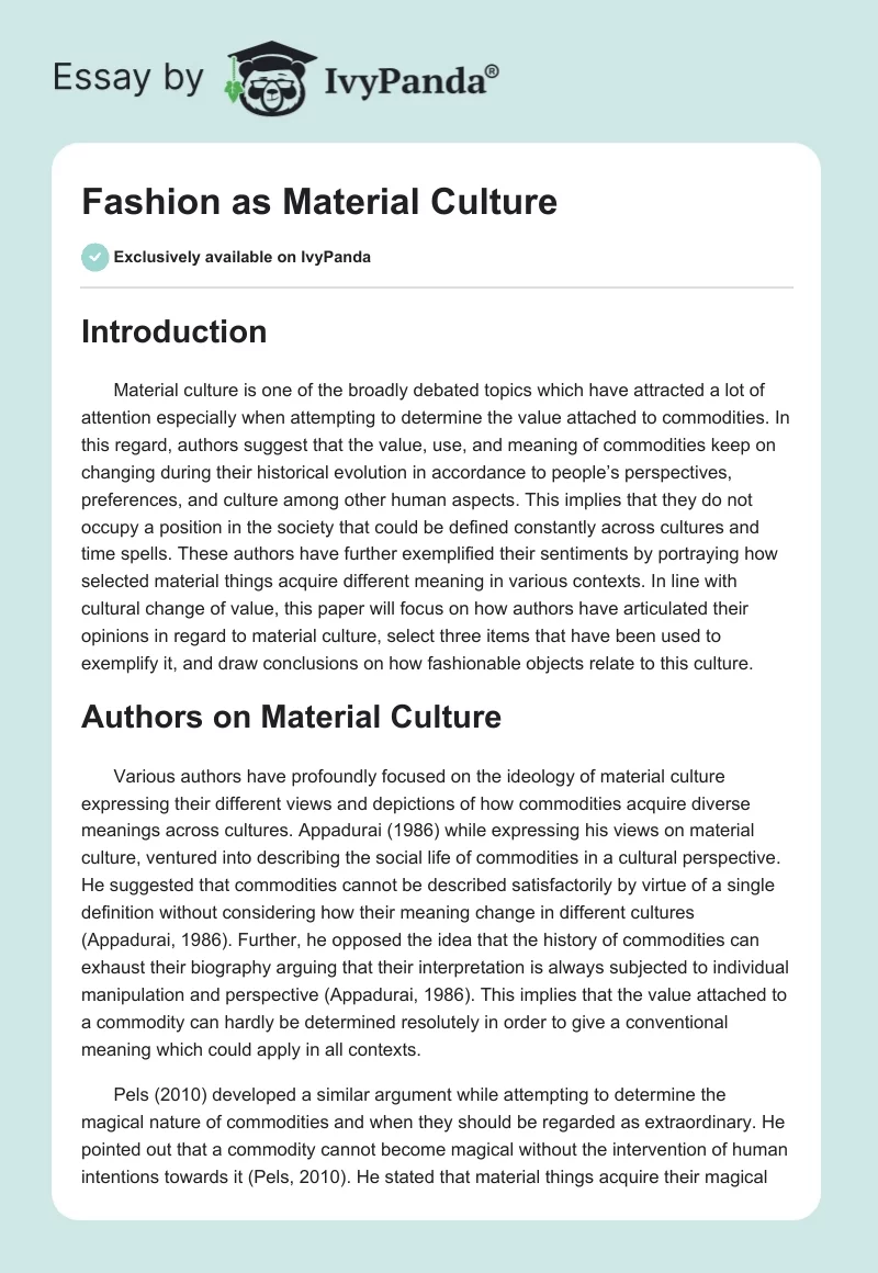 Fashion as Material Culture. Page 1