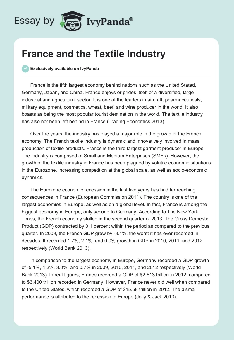 France and the Textile Industry. Page 1