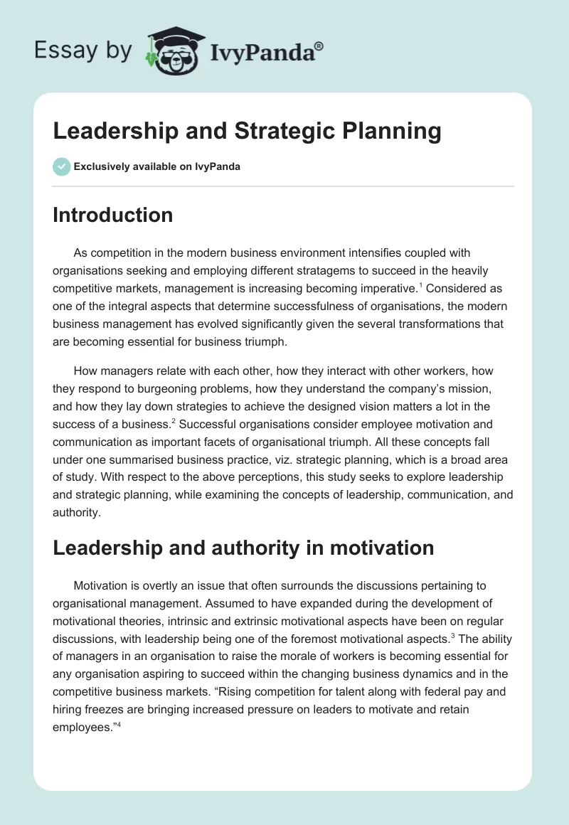 Leadership and Strategic Planning. Page 1