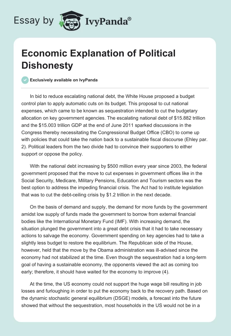 Economic Explanation of Political Dishonesty. Page 1