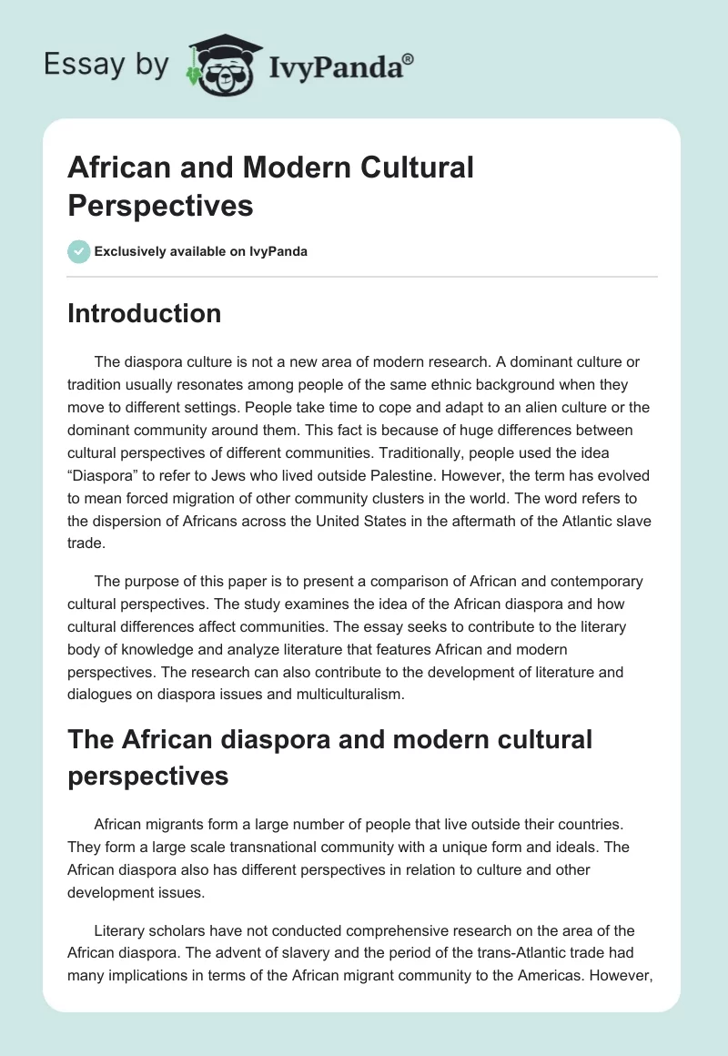 African and Modern Cultural Perspectives. Page 1