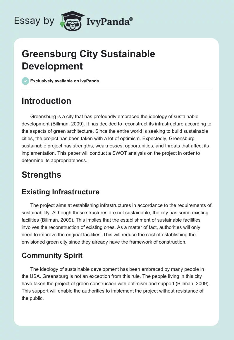 Greensburg City Sustainable Development. Page 1