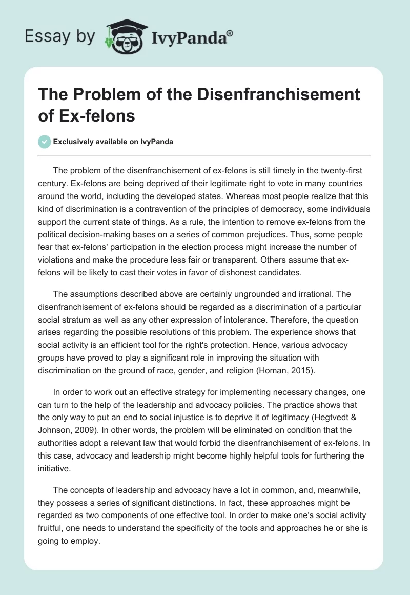 The Problem of the Disenfranchisement of Ex-felons. Page 1