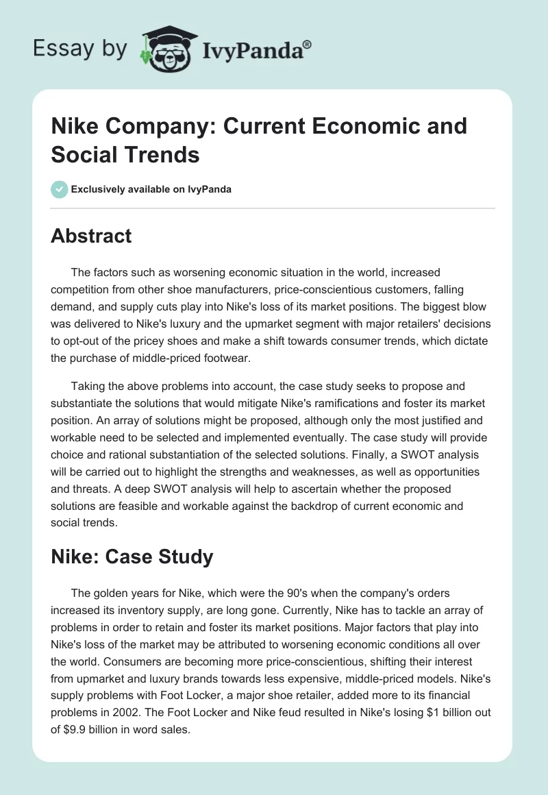 Nike Company: Current Economic and Social Trends. Page 1