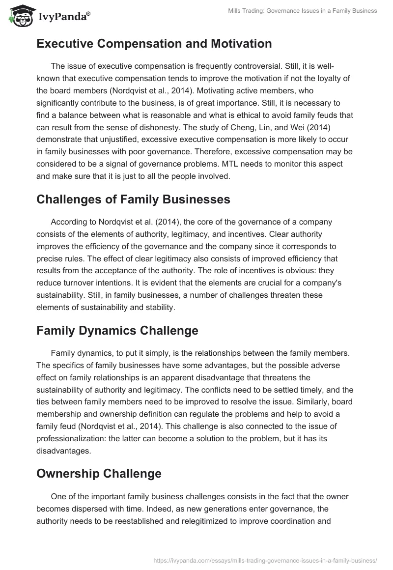 Mills Trading: Governance Issues in a Family Business. Page 3