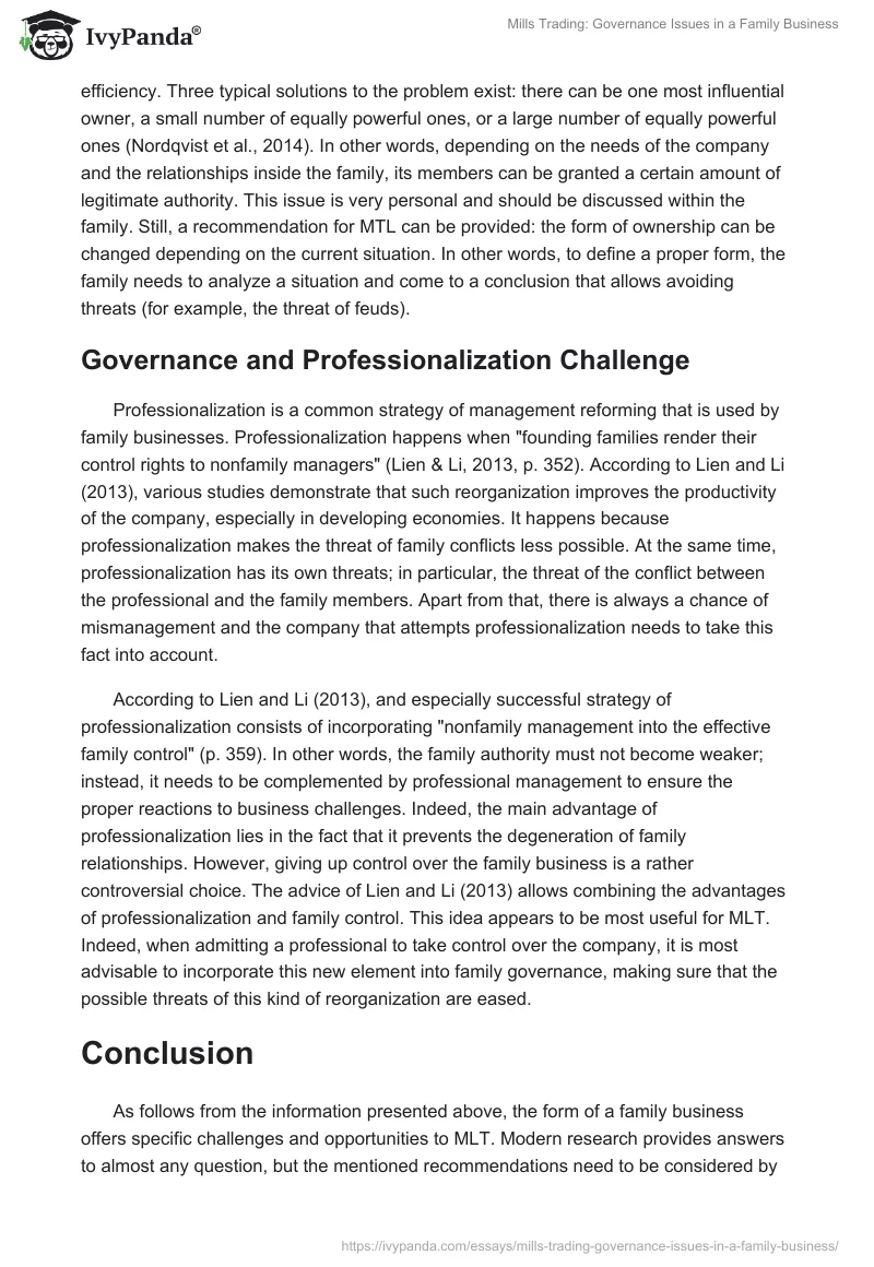 Mills Trading: Governance Issues in a Family Business. Page 4