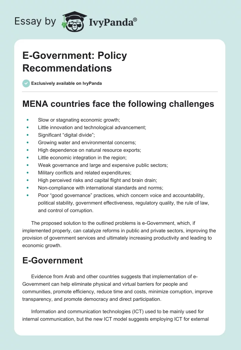 E-Government: Policy Recommendations. Page 1