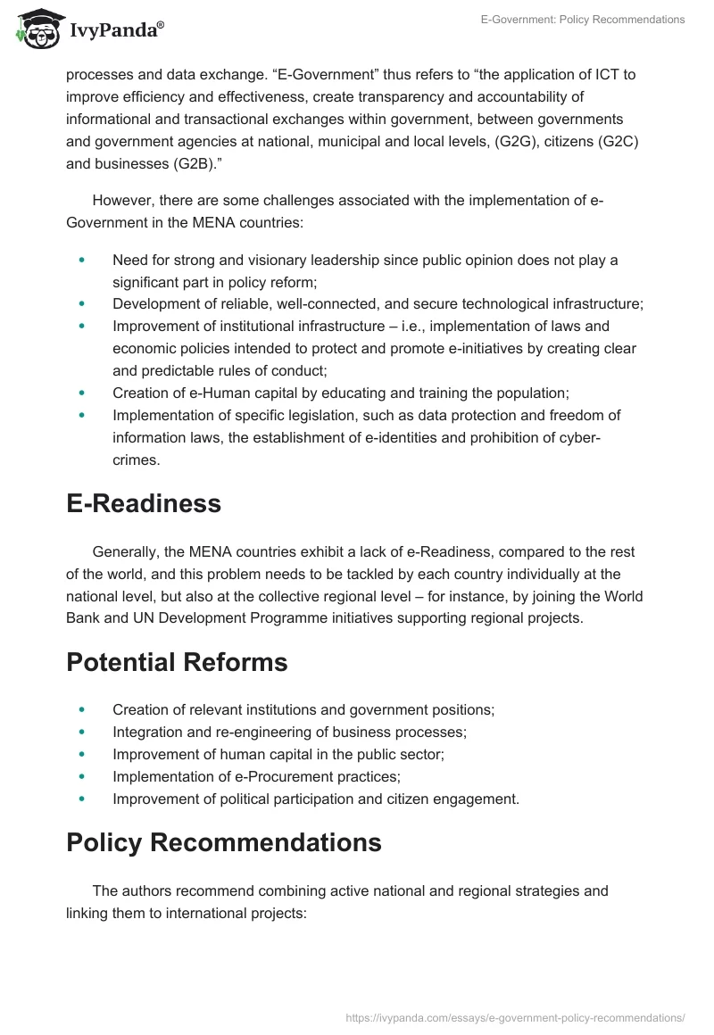 E-Government: Policy Recommendations. Page 2